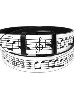 Belt - Music Notes - White/Black Print - Black Buckle - Gender Neutral- XL - NWT